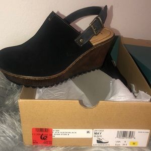 black suede clogs
